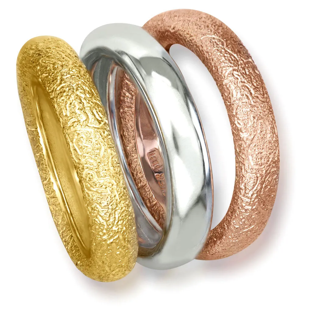 Multi Gold Three Band Stackable Textured Rings