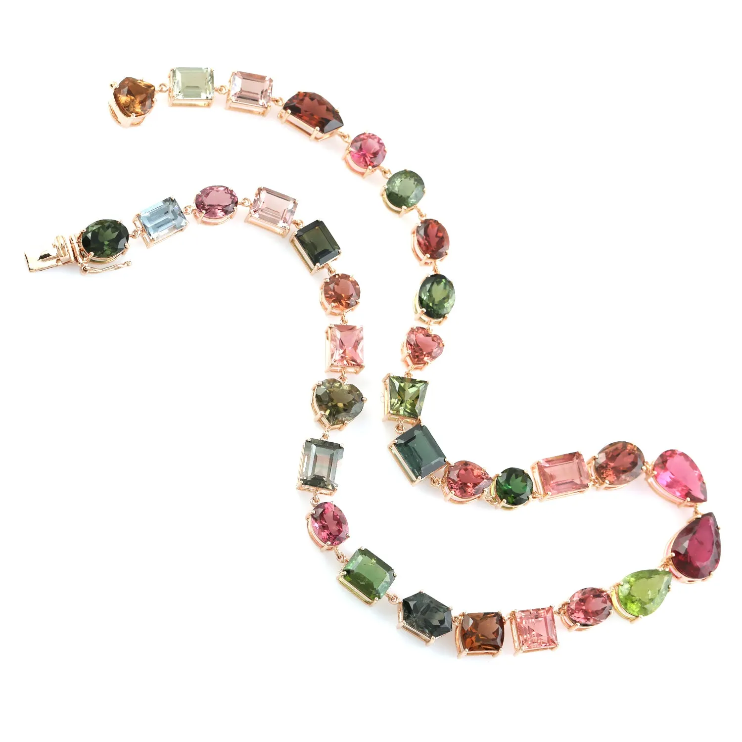 Multicolor Tourmaline Prong Set In 18k Rose Gold Beautiful Choker Necklace For Her