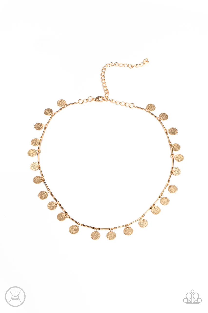 Musically Minimalist - Gold - Hammered Disc Paparazzi Choker Necklace