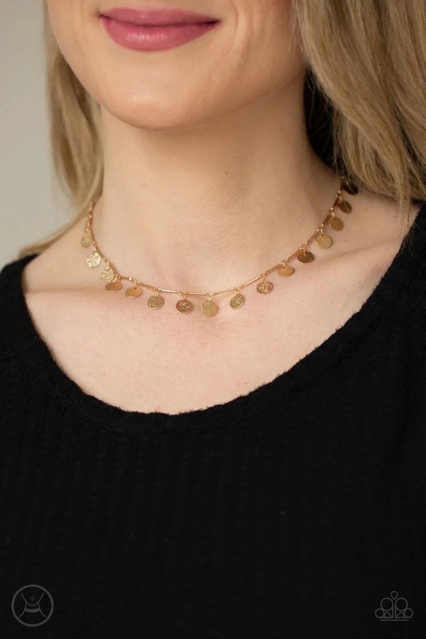 Musically Minimalist - Gold - Hammered Disc Paparazzi Choker Necklace