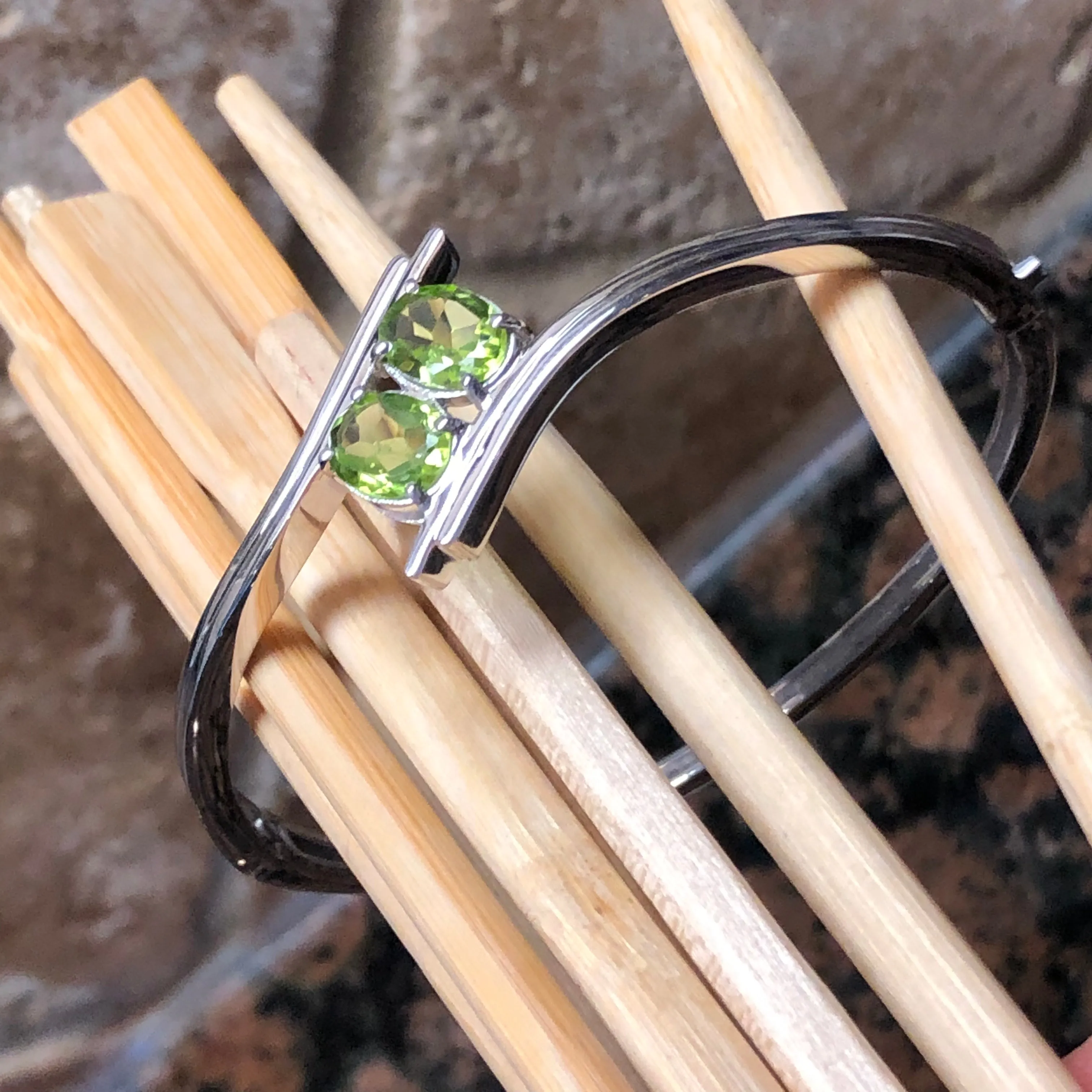 Natural 4ct Green Peridot 925 Solid Sterling Silver Cuff Bracelets
