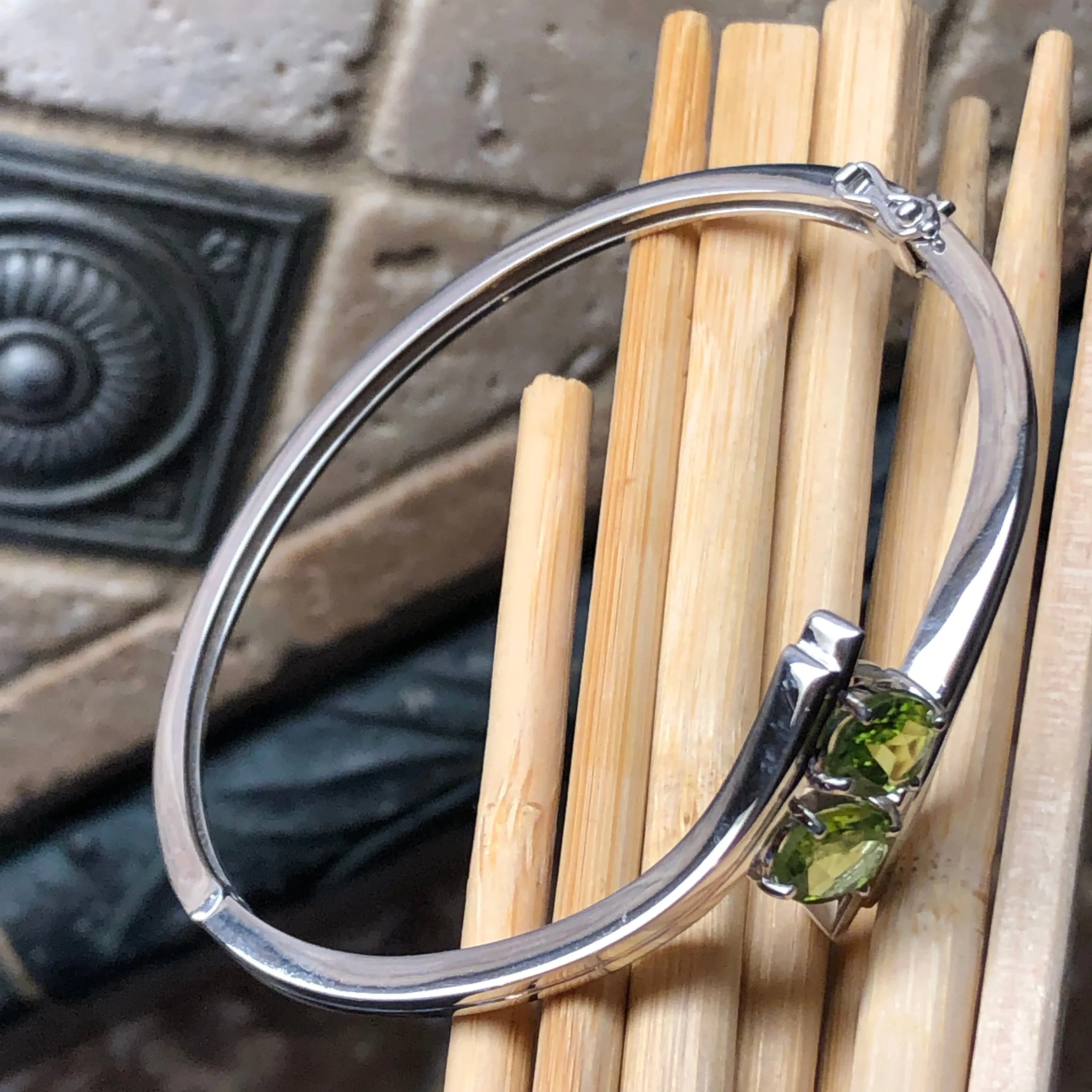 Natural 4ct Green Peridot 925 Solid Sterling Silver Cuff Bracelets