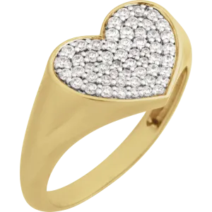 Natural Diamond Heart Signet Ring - 14K Yellow