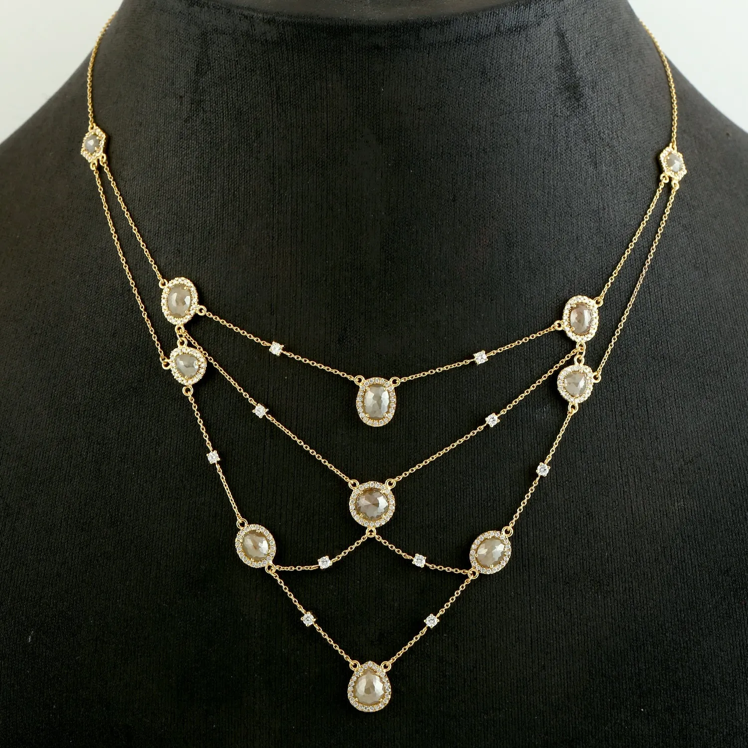 Natural Ice Diamond In 18k Yellow Gold Pave Diamond Multilayer Choker Necklace