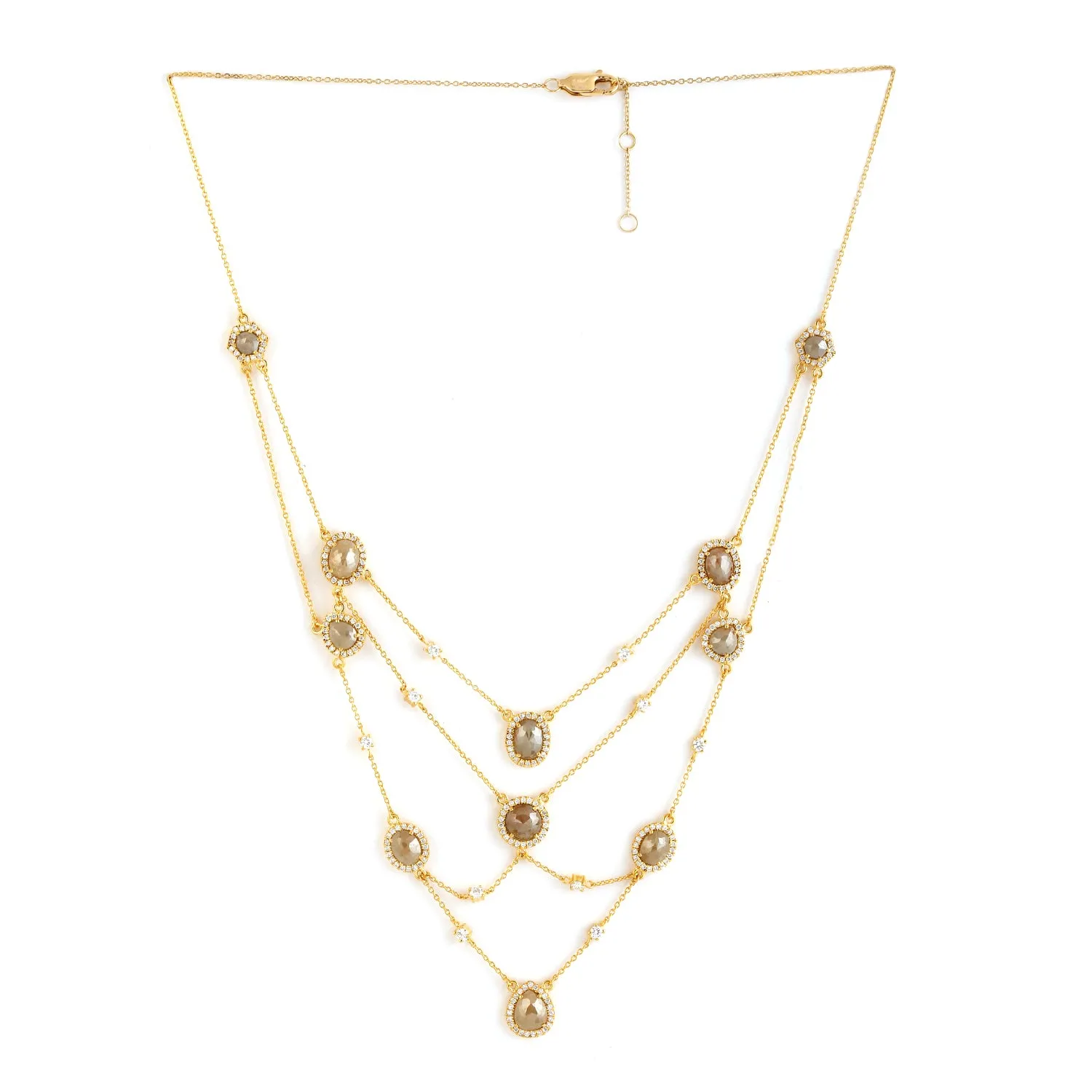Natural Ice Diamond In 18k Yellow Gold Pave Diamond Multilayer Choker Necklace