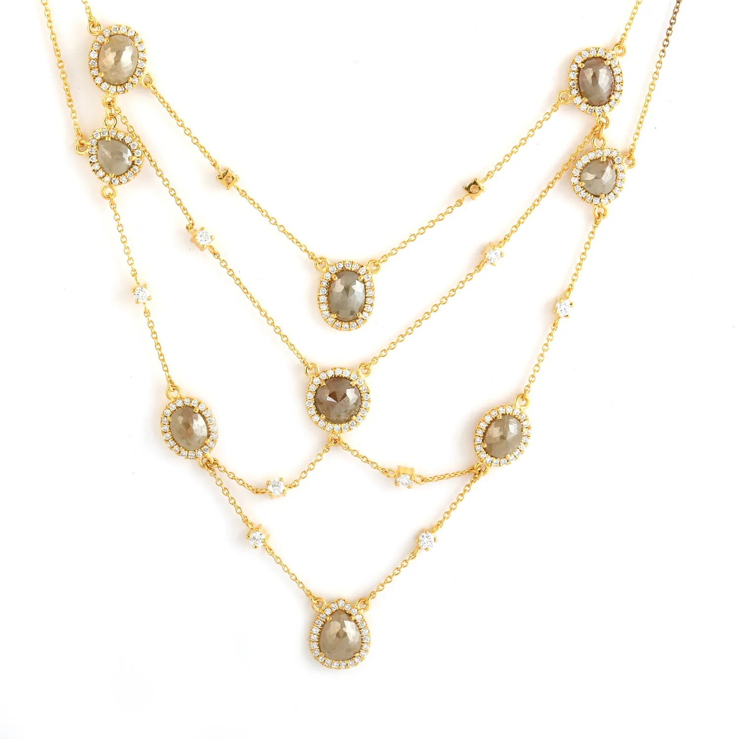 Natural Ice Diamond In 18k Yellow Gold Pave Diamond Multilayer Choker Necklace
