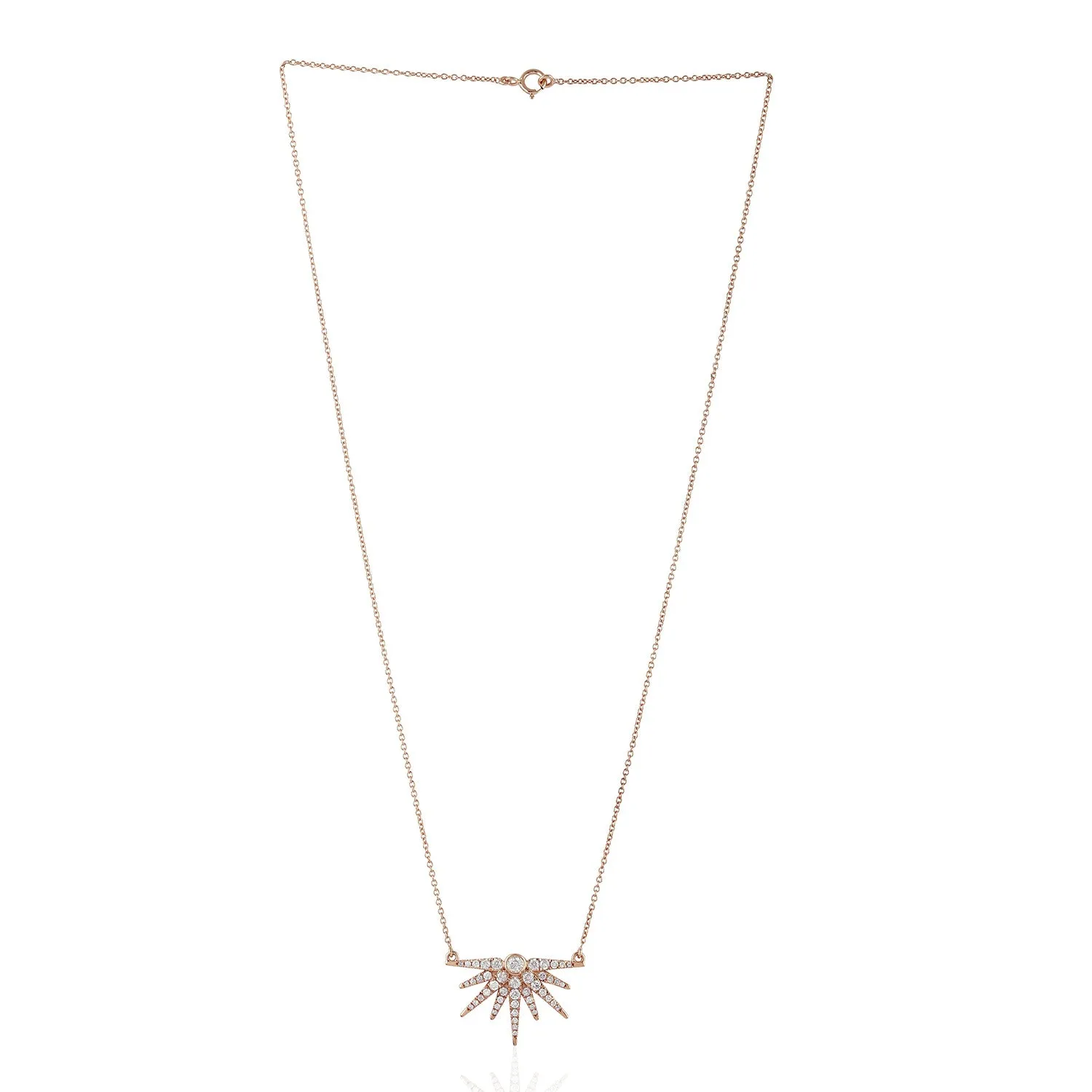 Natural Pave Diamond Half Sunburst Design Choker Necklace in 14k Rose Gold