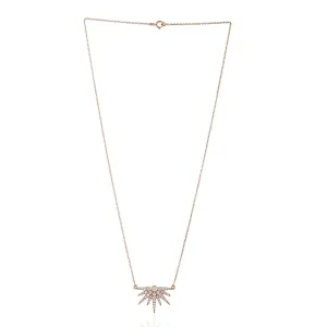 Natural Pave Diamond Half Sunburst Design Choker Necklace in 14k Rose Gold
