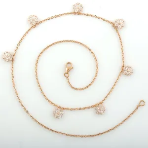 Natural Rose Cut Diamond Flower Choker Necklace In 18K Yellow Gold