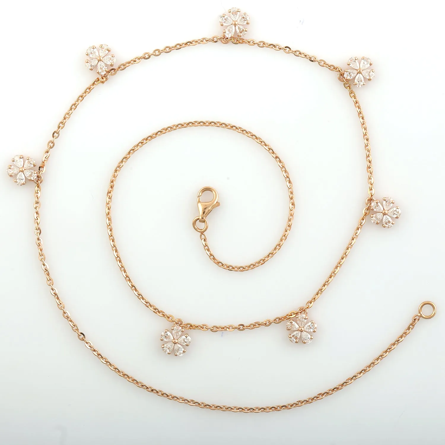 Natural Rose Cut Diamond Flower Choker Necklace In 18K Yellow Gold
