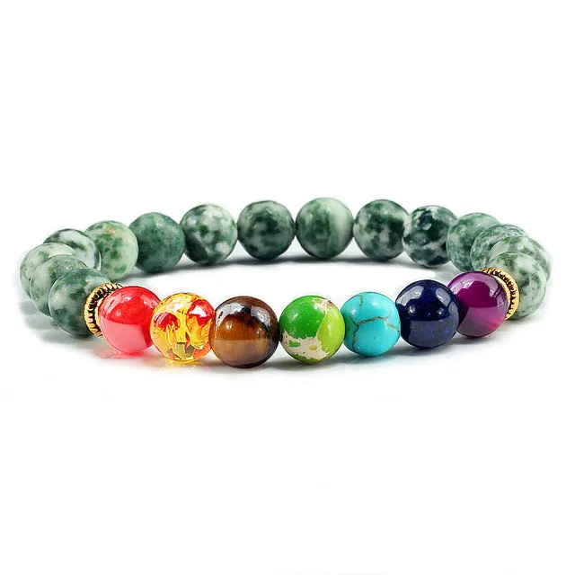 Natural Stone Tiger Eye 7 Chakra Bracelets & Bangles Yoga Balance Beads Buddha Prayer Elastic Bracelet Men pulseira masculina