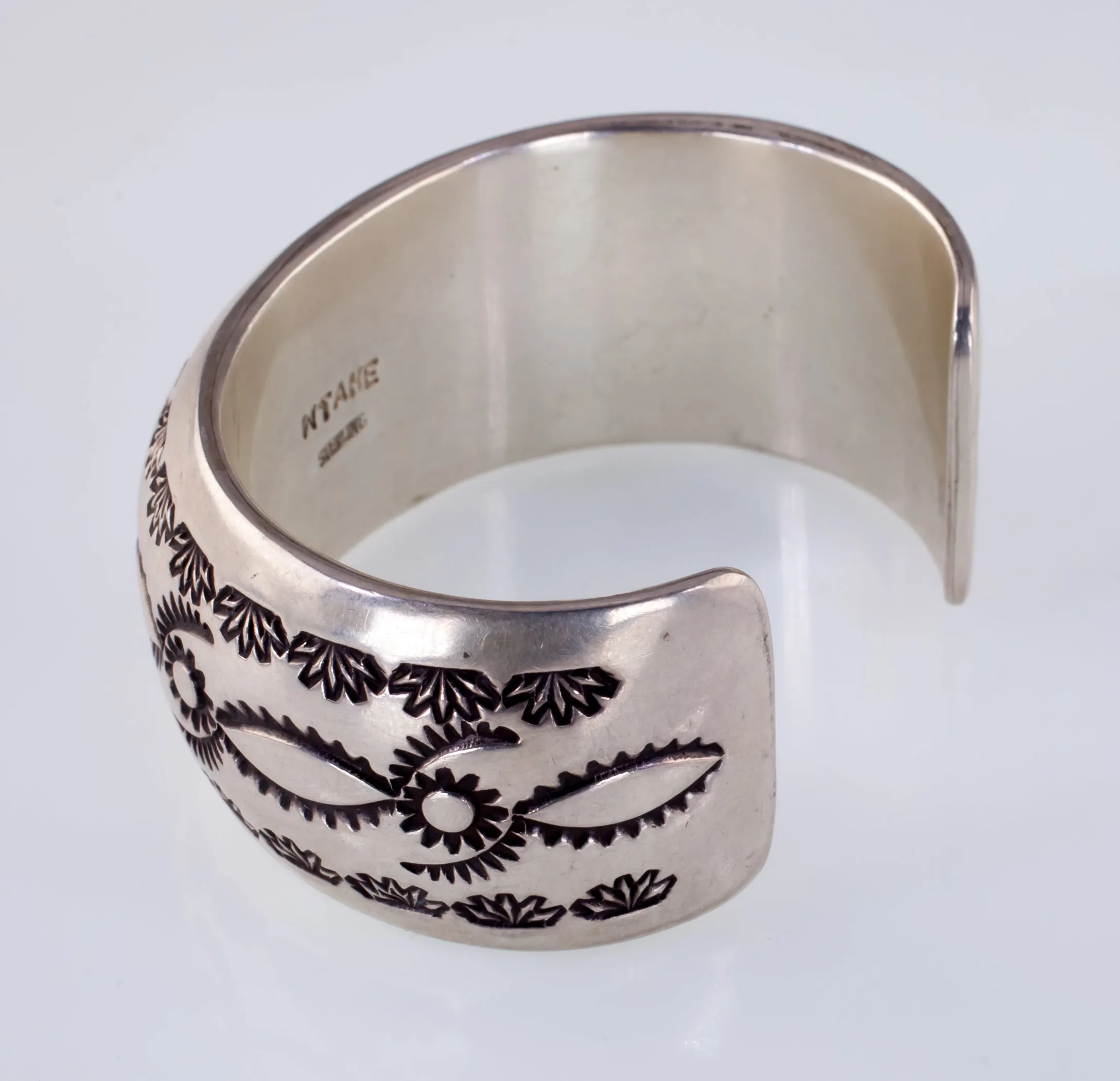 Navajo W. TAHE Stamp Design Sterling Silver Cuff Bracelet