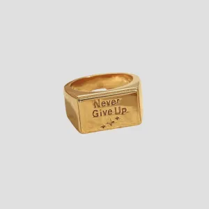 'Never Give Up' 18k Gold Signet Ring