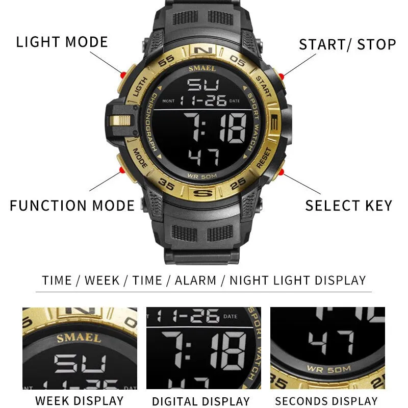 New SMAEL Top Luxury Brand Men Watch Digital Waterproof Sport Wrist Watch LED Luminous Military Date Watches Relogio Masculino