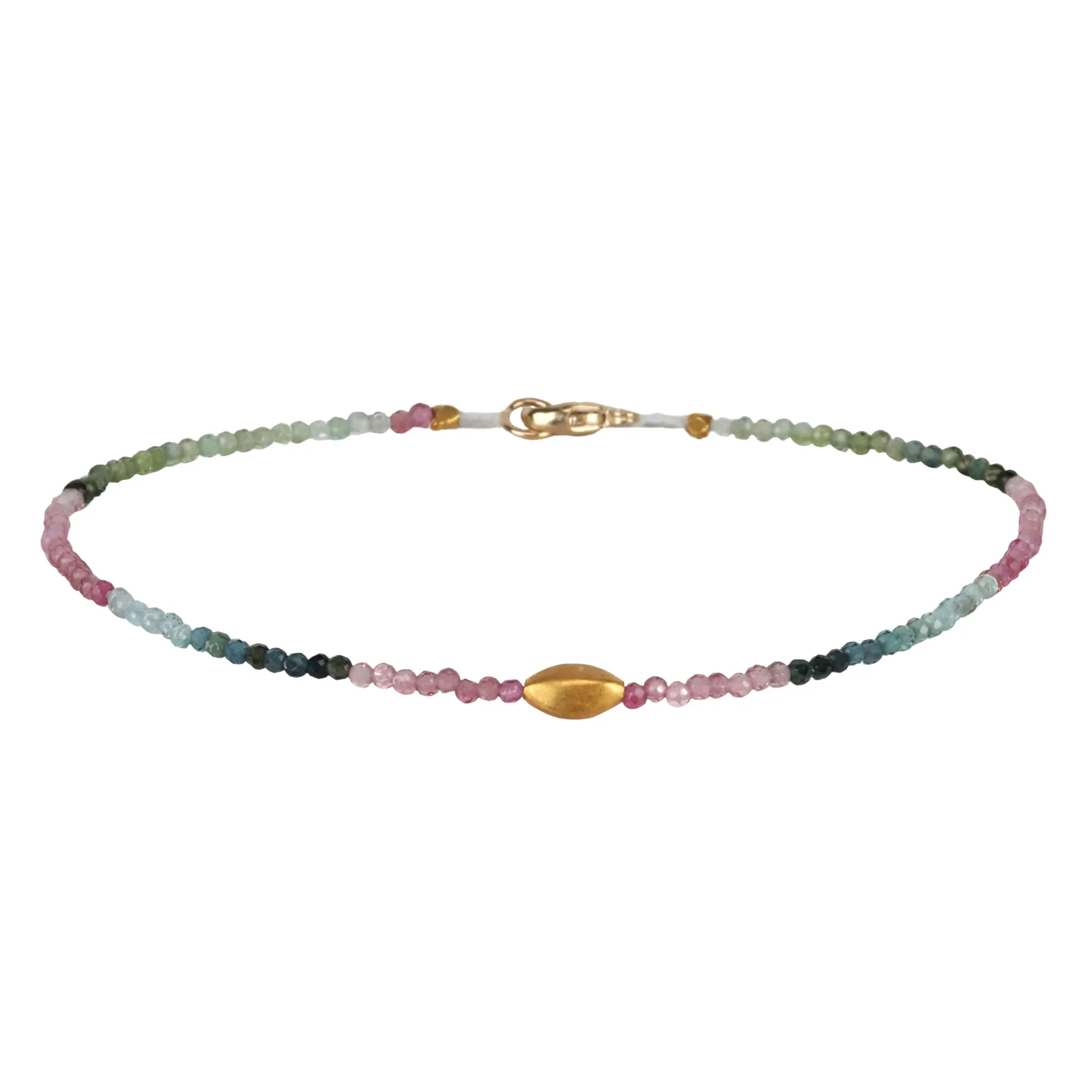 Ombre Pink, Green & Blue Tourmaline Faceted Beaded Bracelet with 18K Marquise Bead