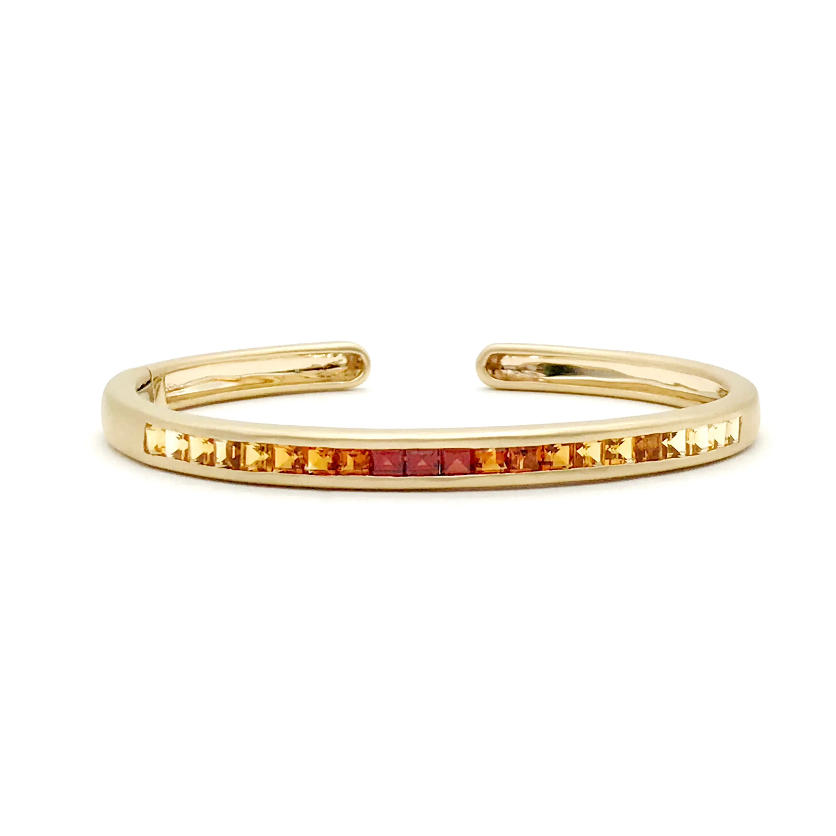 One of a Kind Hinged Oval Cuff Bracelet with Ombre Citrine & Red Garnet Squares