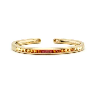 One of a Kind Hinged Oval Cuff Bracelet with Ombre Citrine & Red Garnet Squares