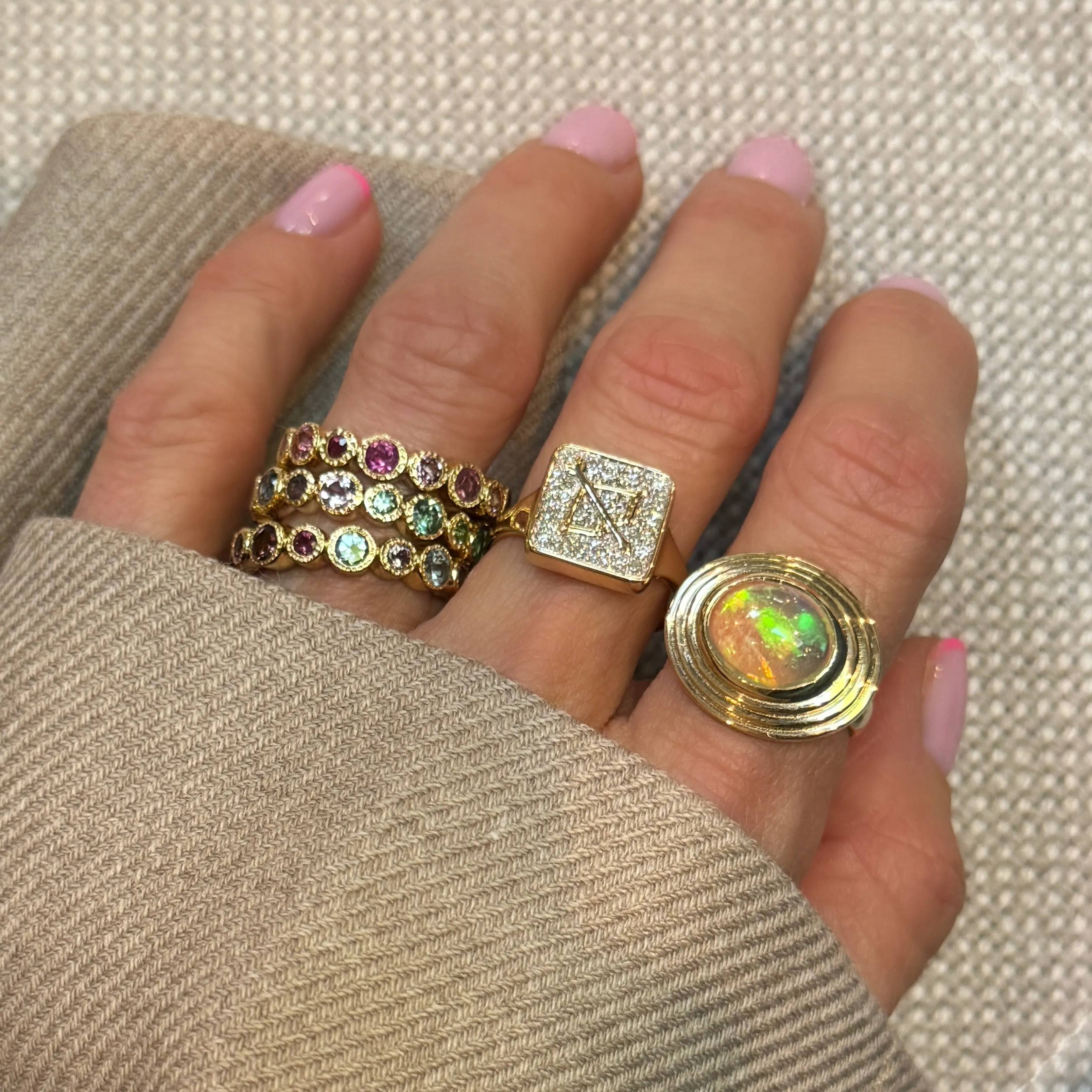 Opal or Fire Opal Cabochon Orbit Ring