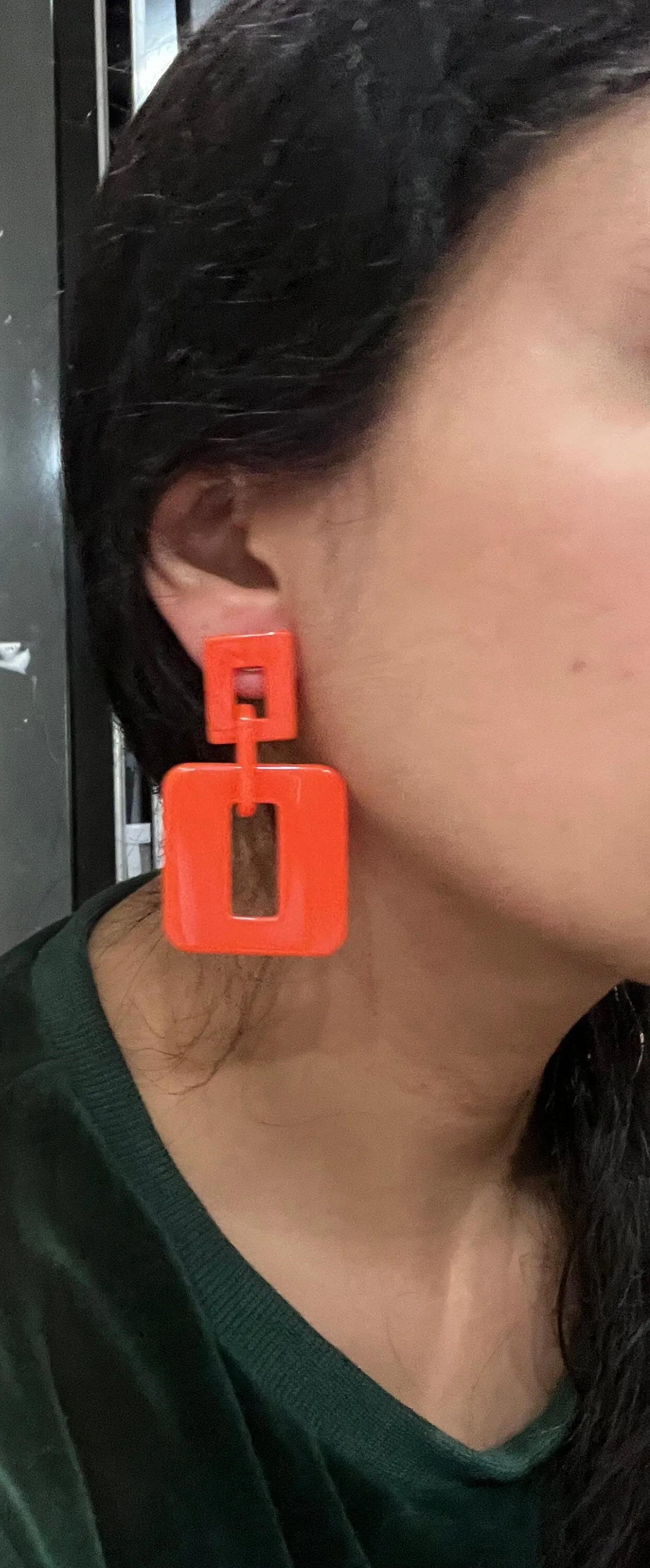 Orange earrings , big  acrylic earrings , orange chain earrings , orange earrings , acrylic link loop earrings , chunky acrylic earring