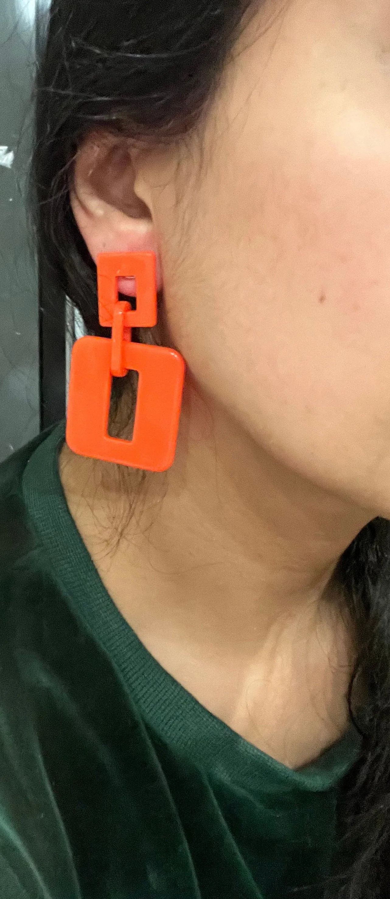 Orange earrings , big  acrylic earrings , orange chain earrings , orange earrings , acrylic link loop earrings , chunky acrylic earring