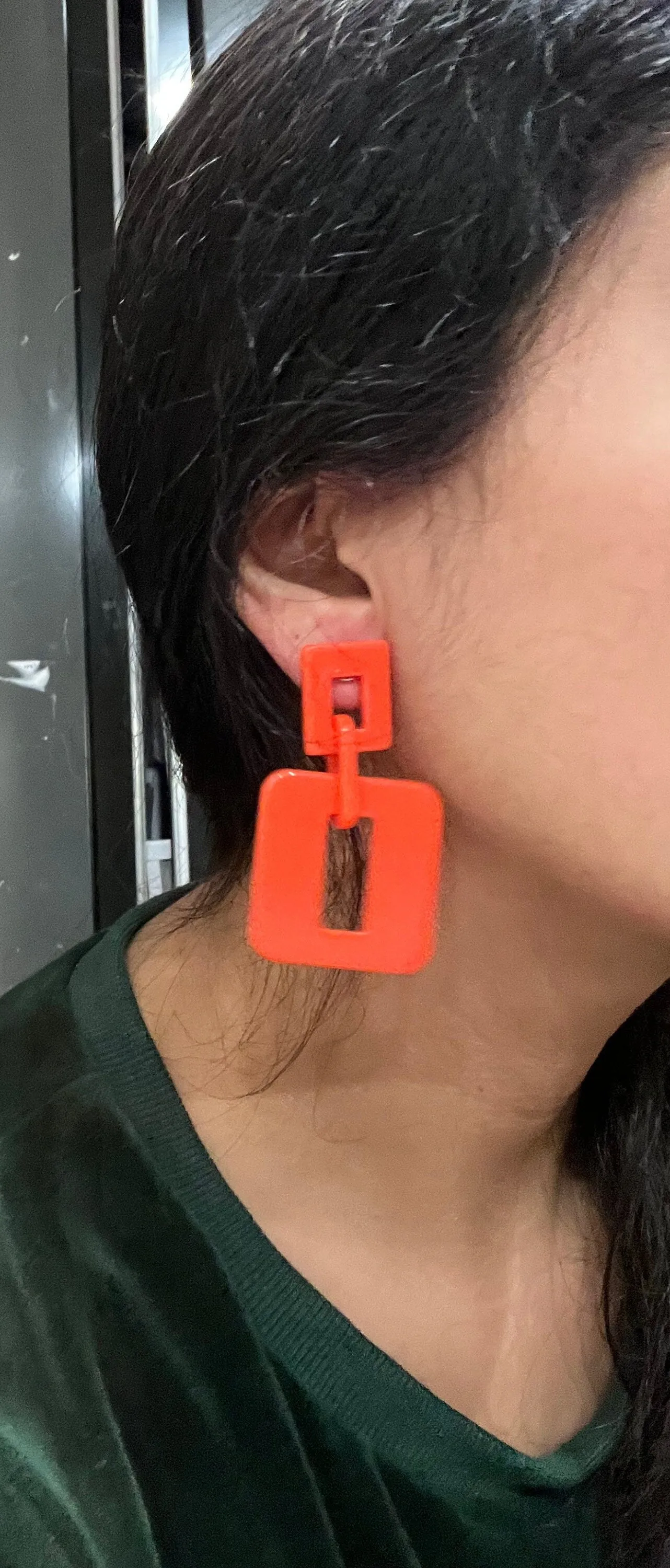 Orange earrings , big  acrylic earrings , orange chain earrings , orange earrings , acrylic link loop earrings , chunky acrylic earring