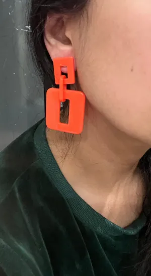 Orange earrings , big  acrylic earrings , orange chain earrings , orange earrings , acrylic link loop earrings , chunky acrylic earring