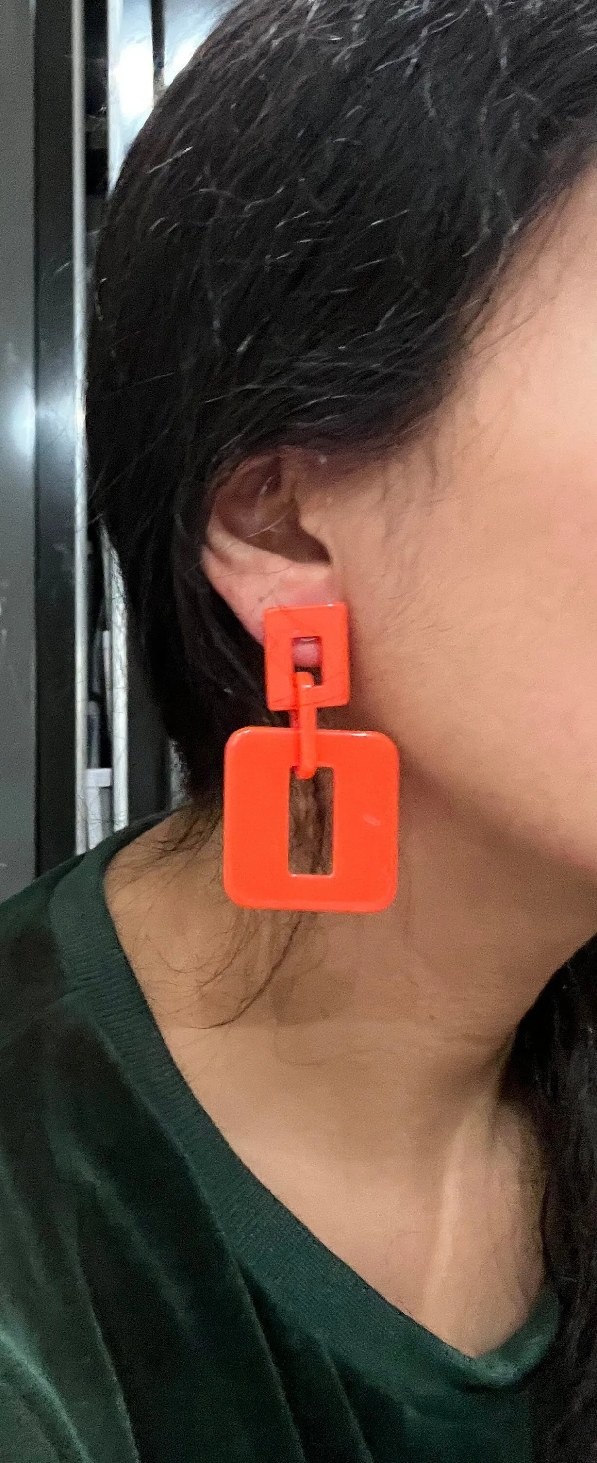 Orange earrings , big  acrylic earrings , orange chain earrings , orange earrings , acrylic link loop earrings , chunky acrylic earring
