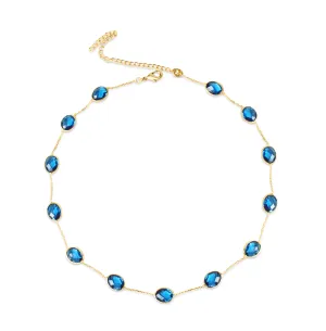 Oval Blue Crystal Necklace
