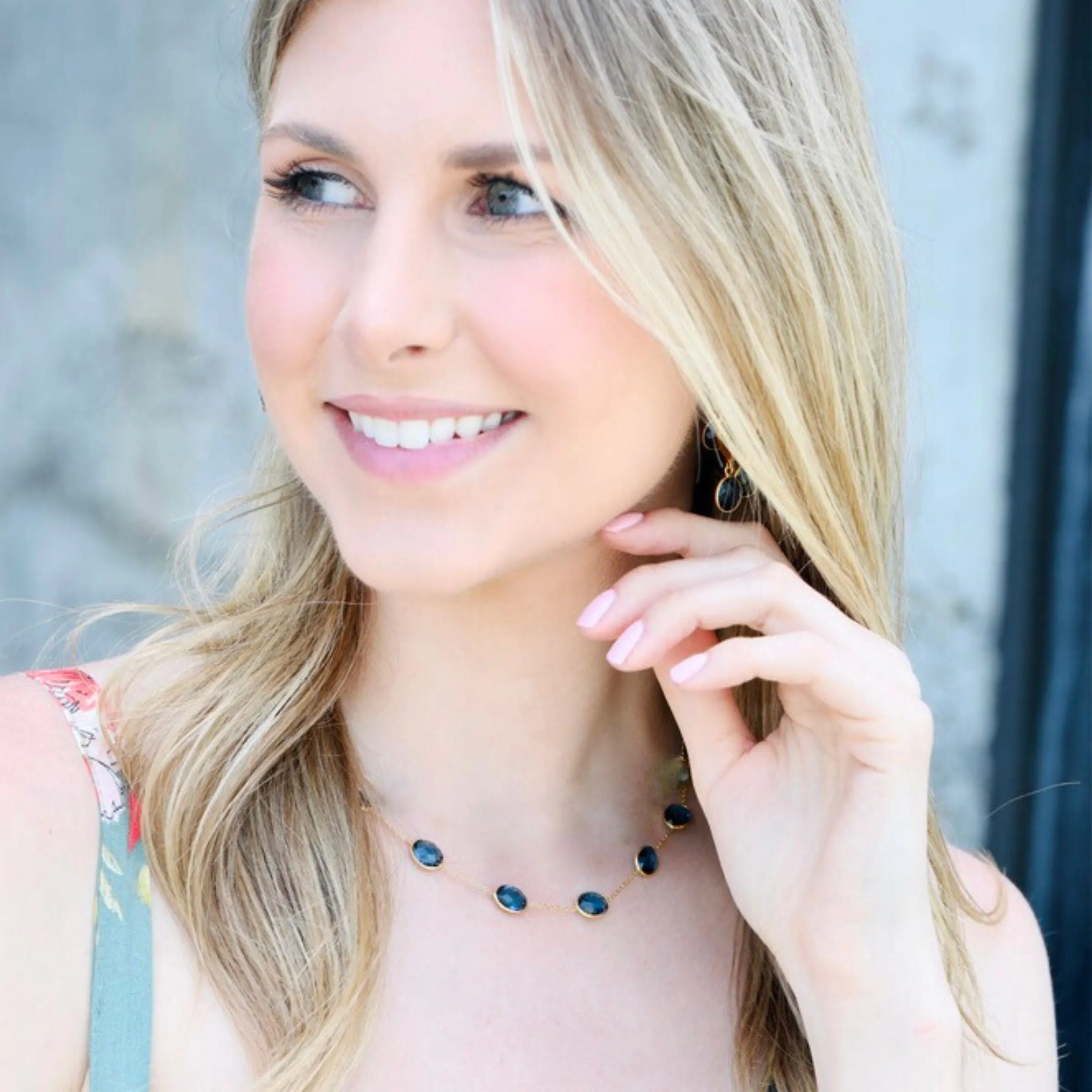 Oval Blue Crystal Necklace