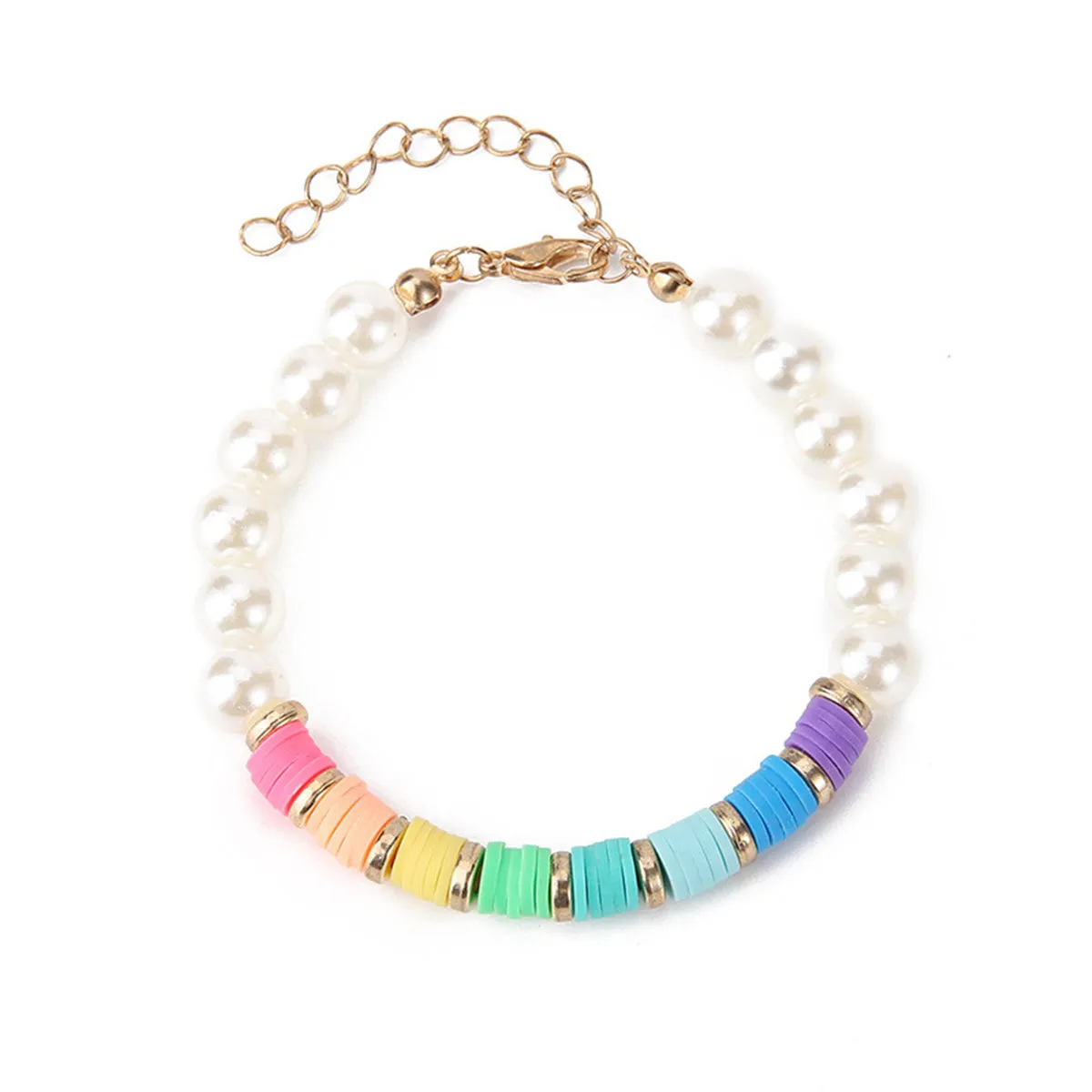 Pastel Polymer Clay & Pearl 18K Gold-Plated Beaded Bracelet