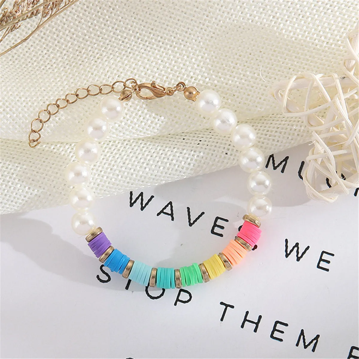 Pastel Polymer Clay & Pearl 18K Gold-Plated Beaded Bracelet