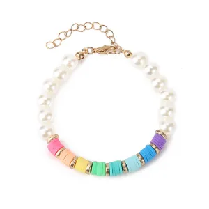 Pastel Polymer Clay & Pearl 18K Gold-Plated Beaded Bracelet