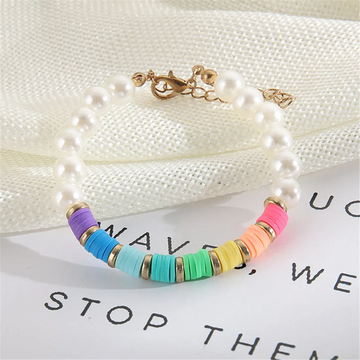 Pastel Polymer Clay & Pearl 18K Gold-Plated Beaded Bracelet