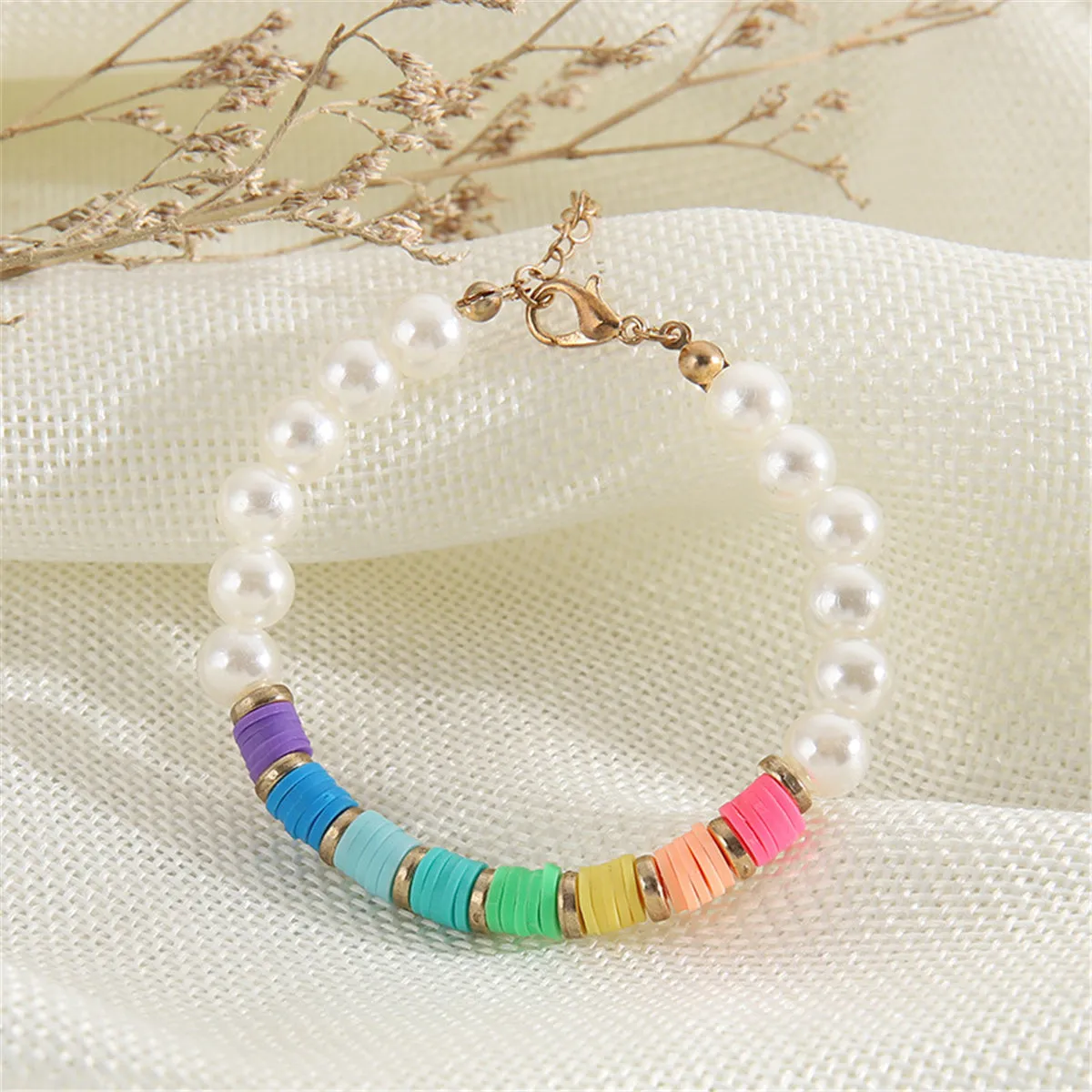 Pastel Polymer Clay & Pearl 18K Gold-Plated Beaded Bracelet