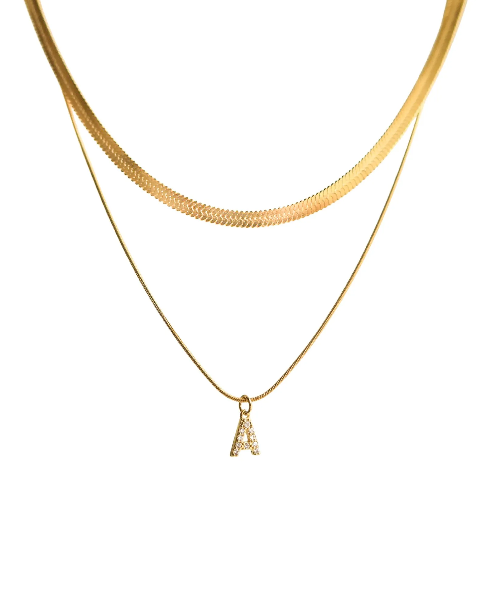 Pavé Initial & Snake Chain Layering Set