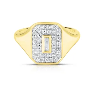 Pave and Baguette Signet Ring