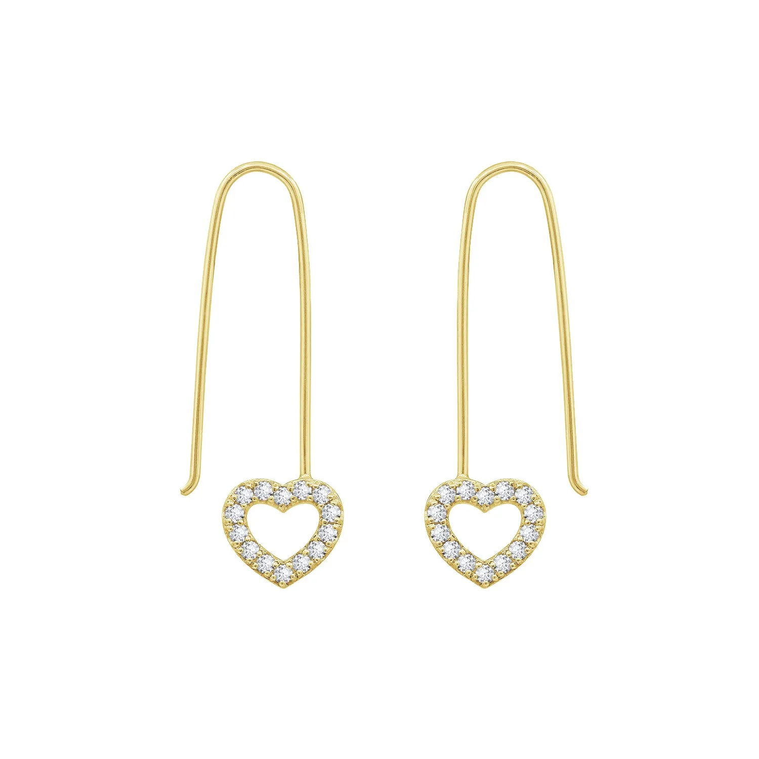 Pave Heart Dangle Oval Hoop Earrings