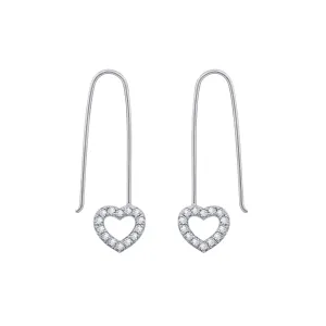 Pave Heart Dangle Oval Hoop Earrings