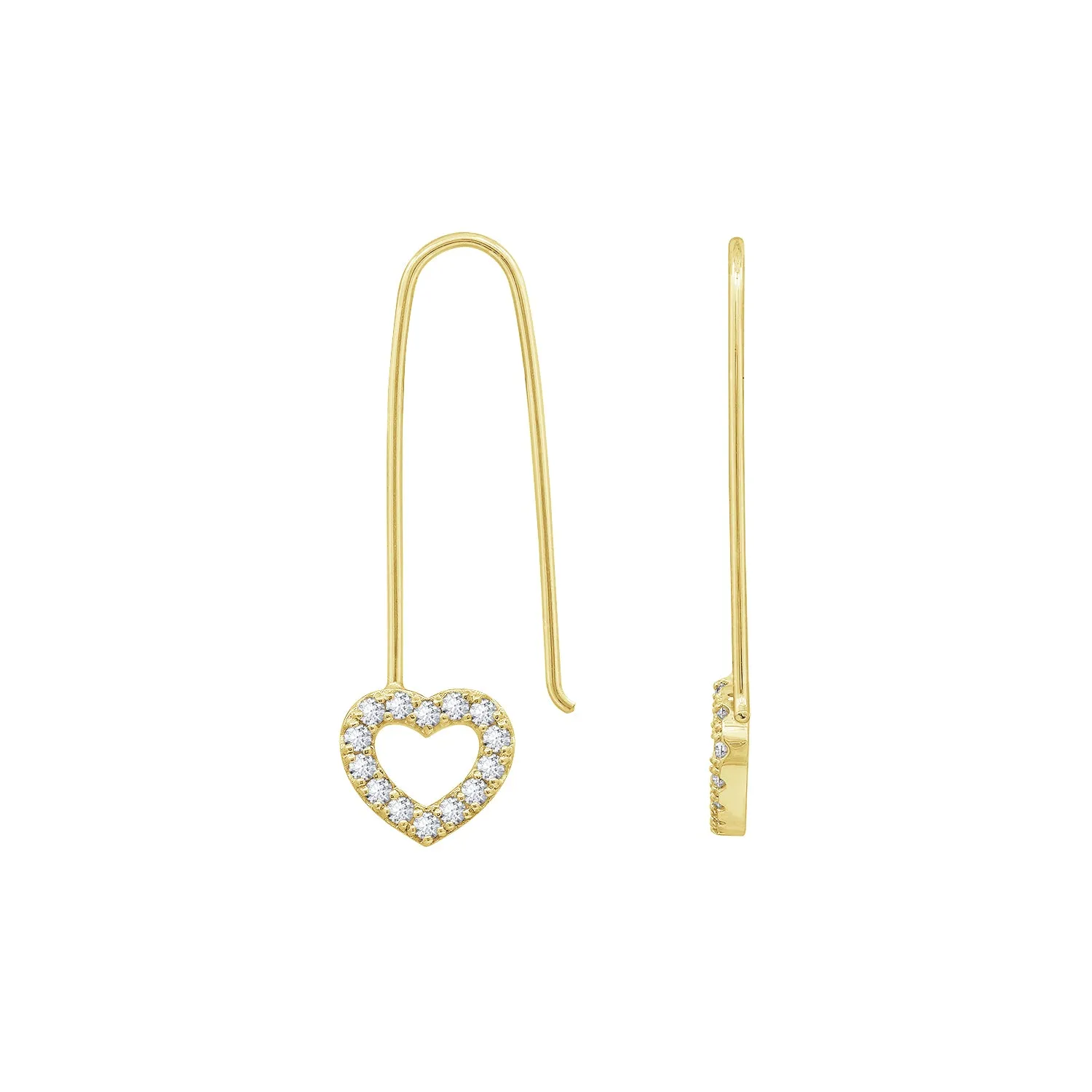 Pave Heart Dangle Oval Hoop Earrings