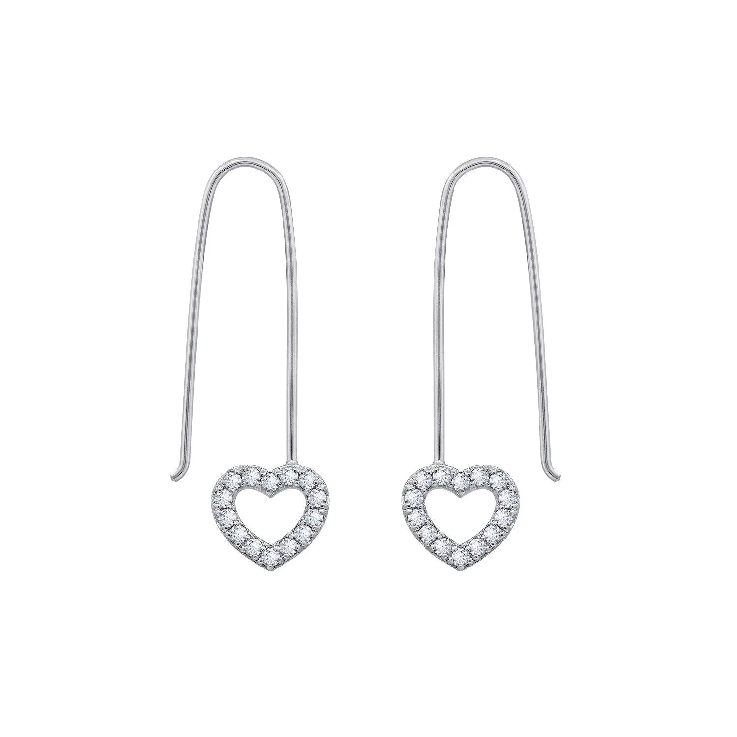 Pave Heart Dangle Oval Hoop Earrings