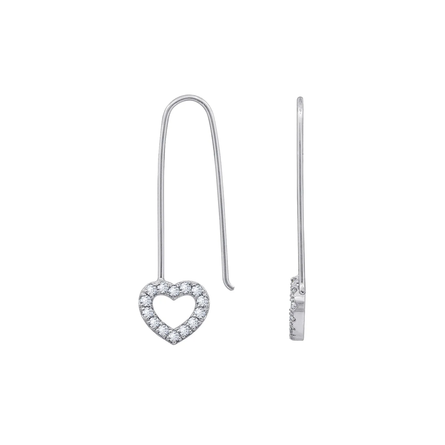 Pave Heart Dangle Oval Hoop Earrings