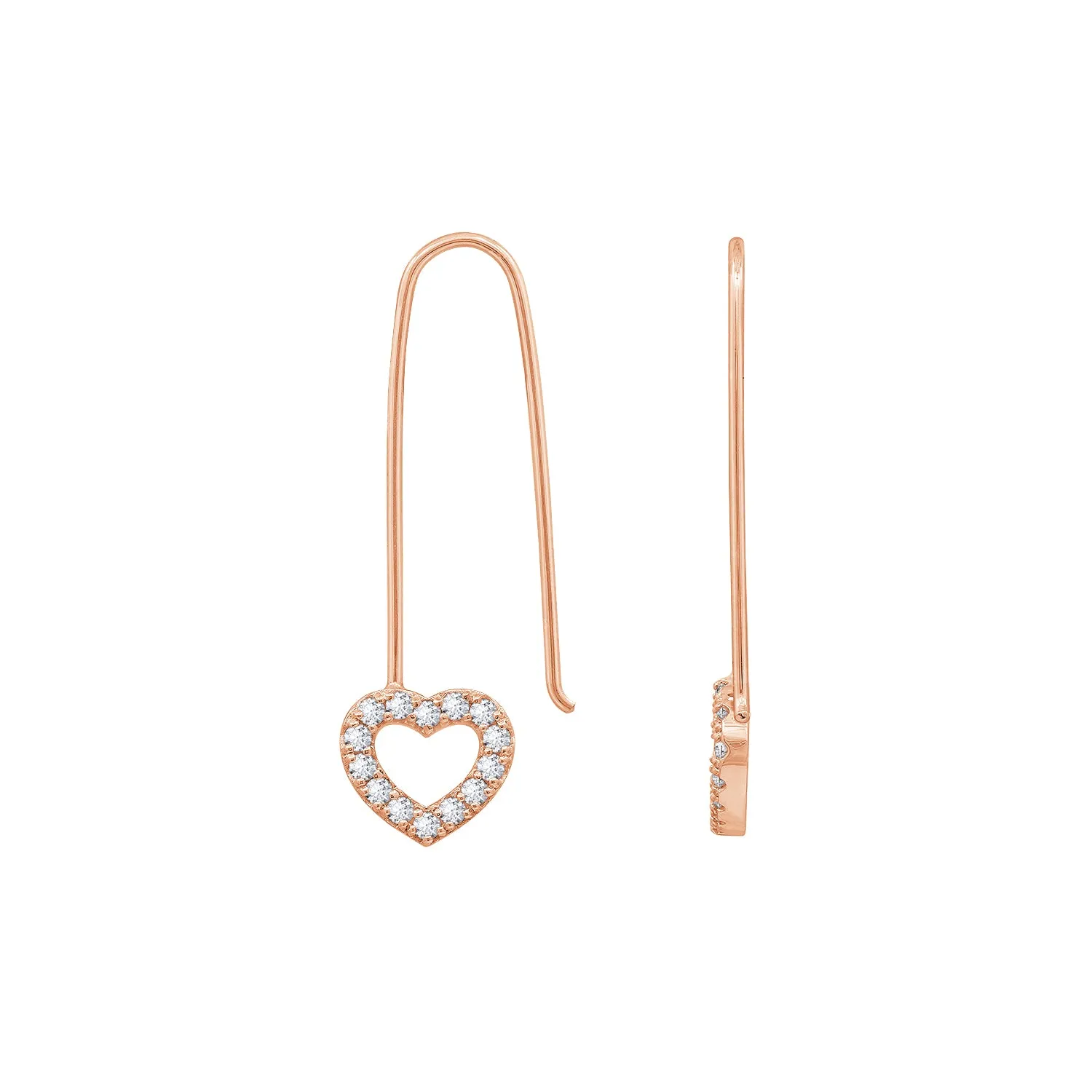 Pave Heart Dangle Oval Hoop Earrings
