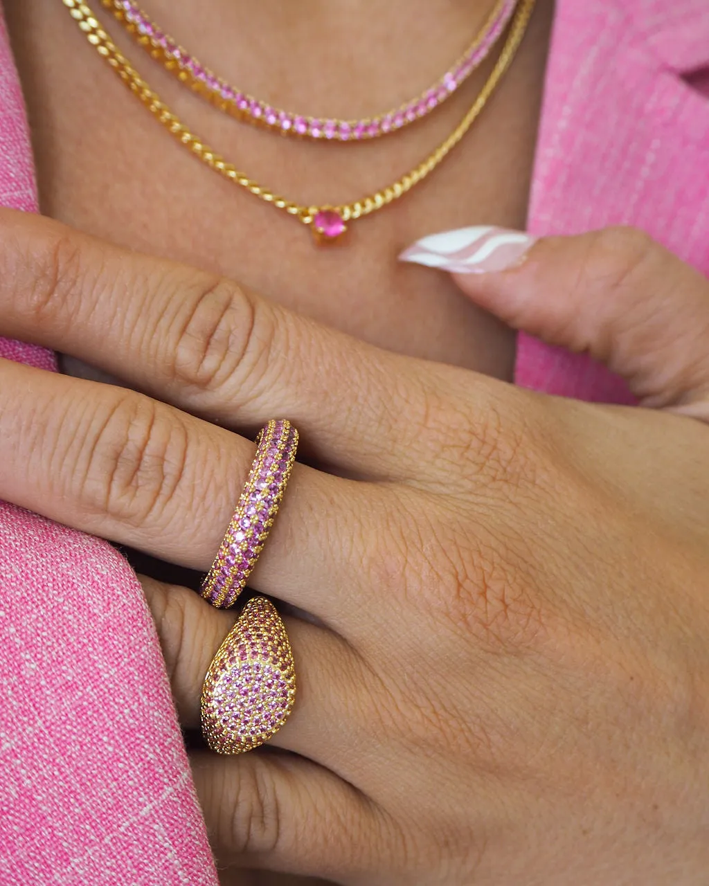 Pave Signet Ring- Pink- Gold