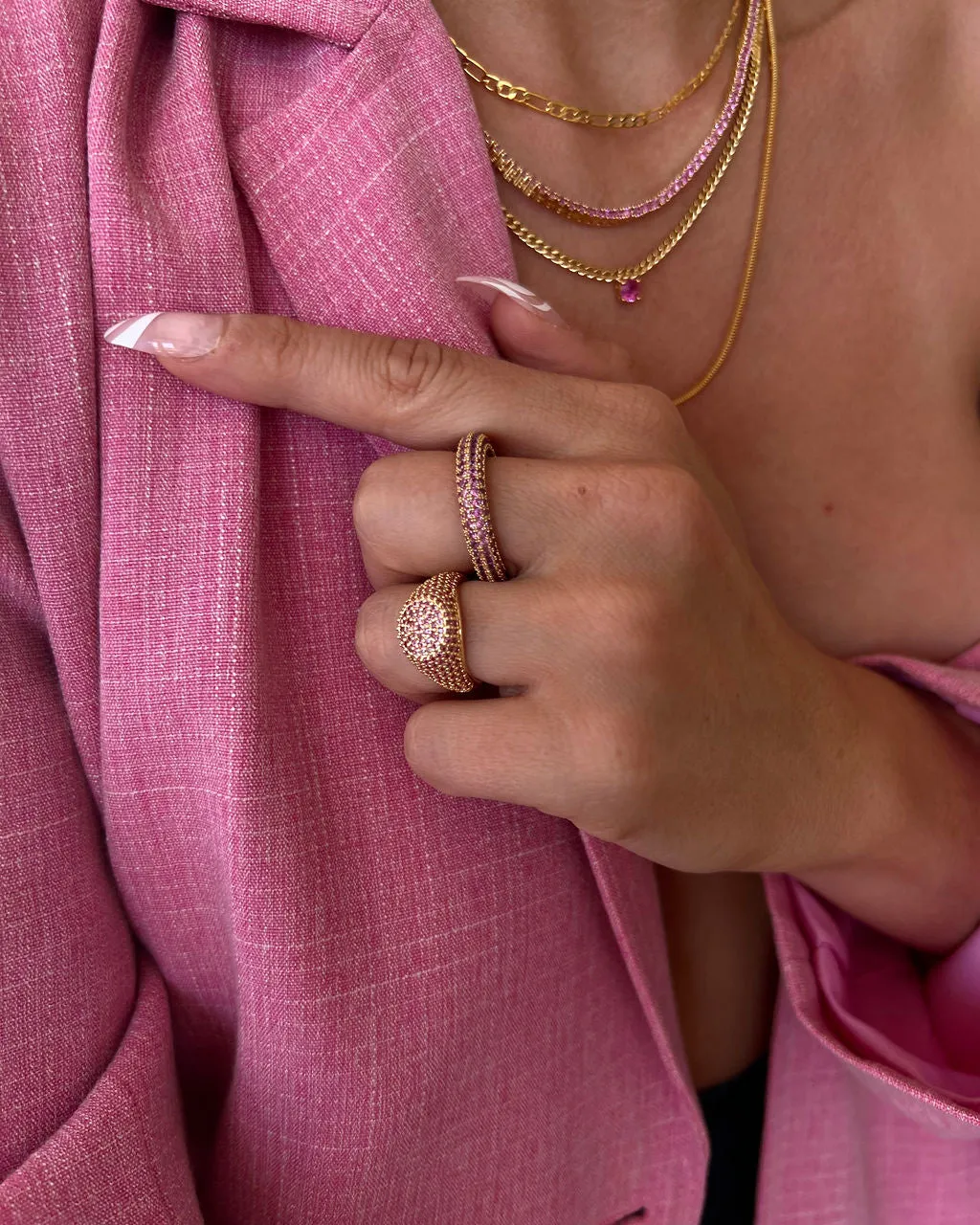 Pave Signet Ring- Pink- Gold