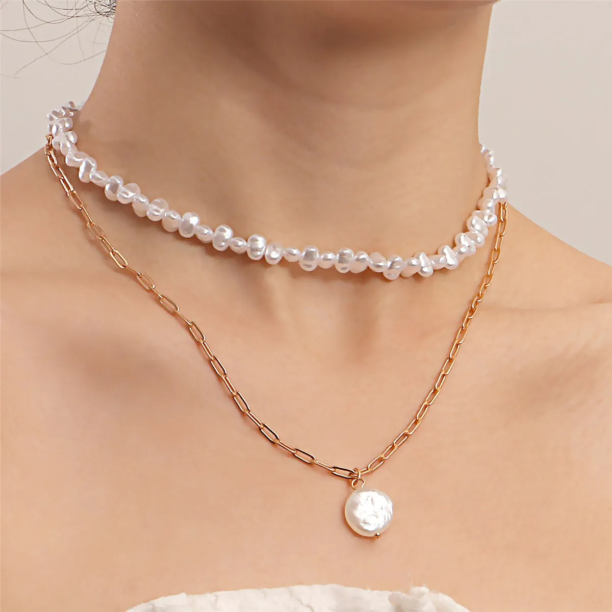 Pearl & 18K Gold-Plated Layered Pendant Necklace