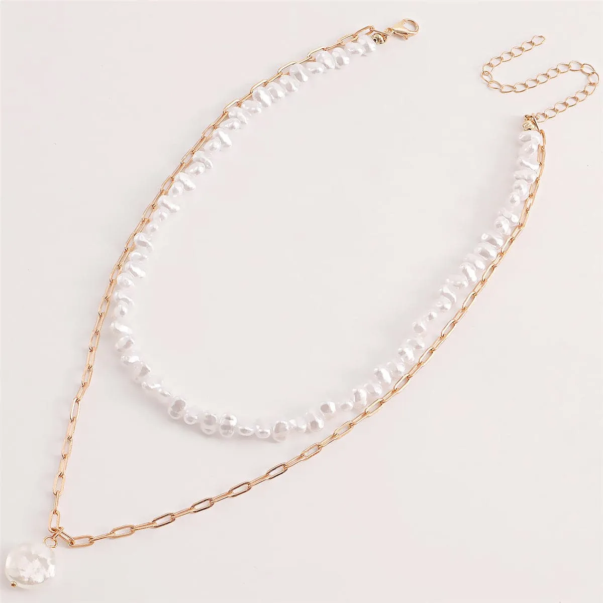 Pearl & 18K Gold-Plated Layered Pendant Necklace