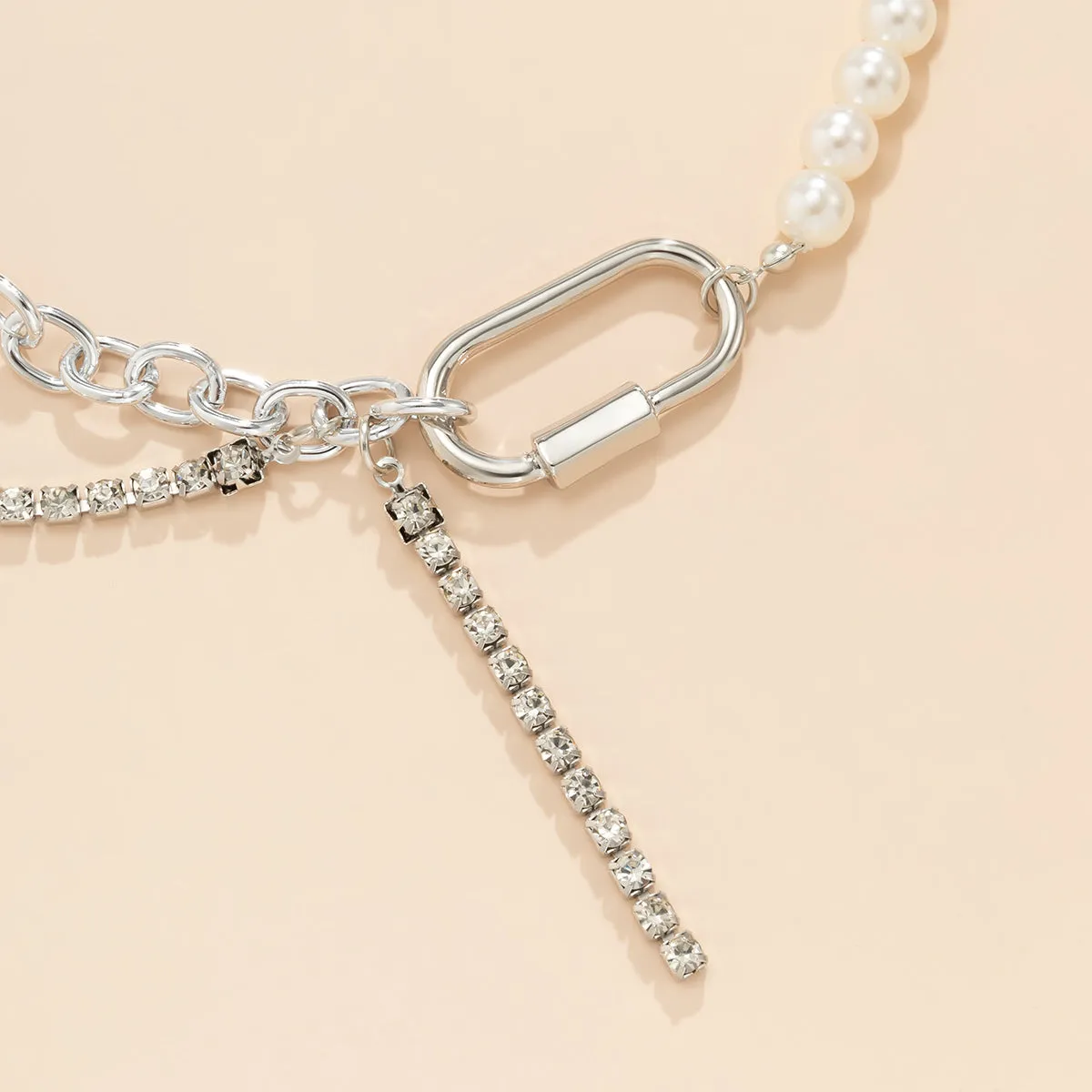 Pearl & Cubic Zirconia Silver-Plated Layered Patchwork Necklace