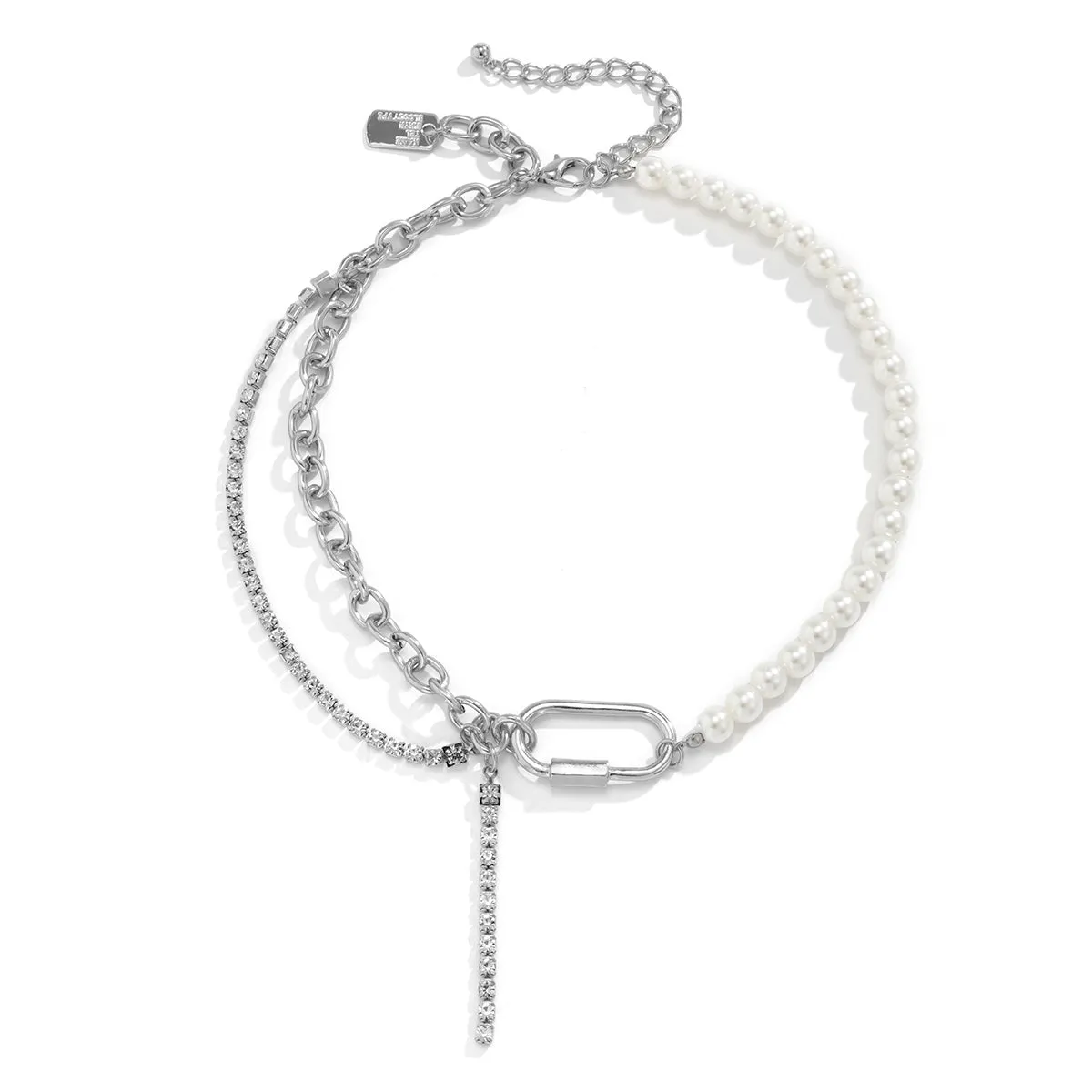 Pearl & Cubic Zirconia Silver-Plated Layered Patchwork Necklace