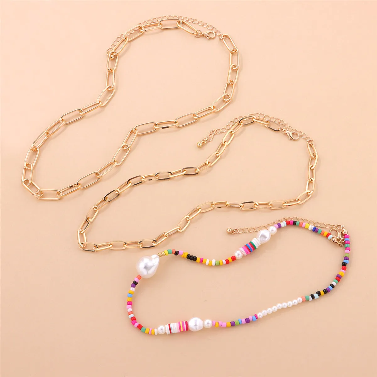 Pearl & Multicolor Howlite Polymer Clay 18K Gold-Plated Layered Necklace