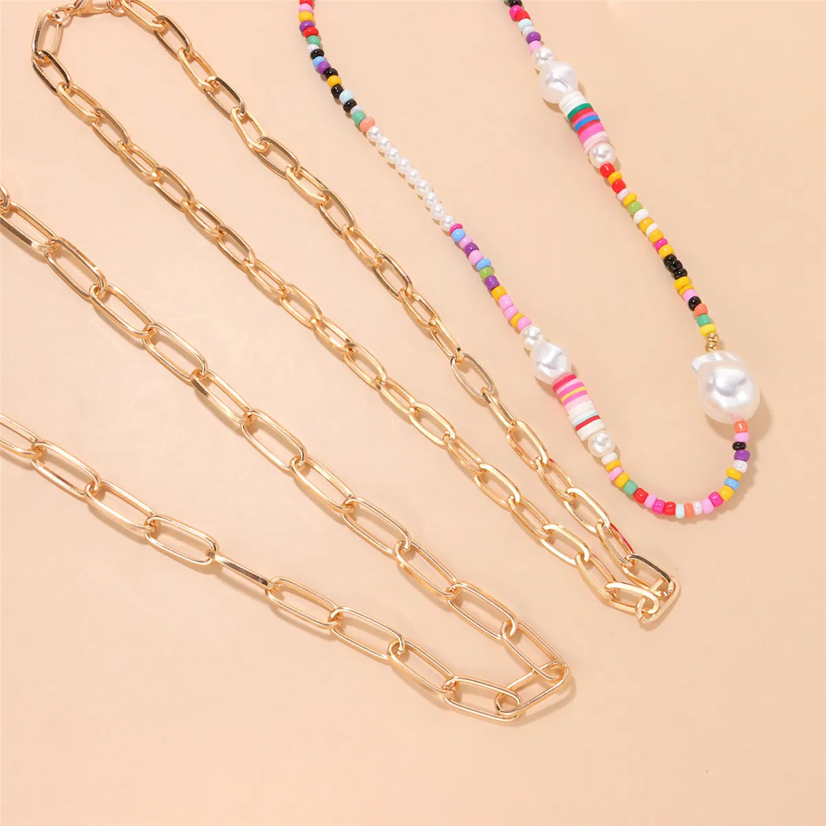 Pearl & Multicolor Howlite Polymer Clay 18K Gold-Plated Layered Necklace